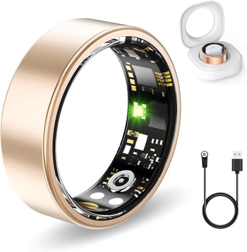 Smart Rings for Women Men, Fitness Ring with Heart Rate, Blood Oxygen, HRV, Stress, Sleep Tracker, Step Tracker, No Subscription Fee, lP68 Waterproof Smart Ring for iPhone & Android (Rose Gold 14#) by Unknown