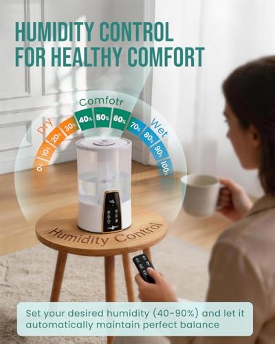 Humidifiers for Bedroom Baby Nursery,1.06Gal(4L) Dishwasher Safe Tank,Easy Clean,Stay Clean Material,Top Fill,Night Light,Aroma Diffuser,Humidity,Timer,Sleep Mode,3 Level Mist,360° Nozzle,Off White, - Image 6