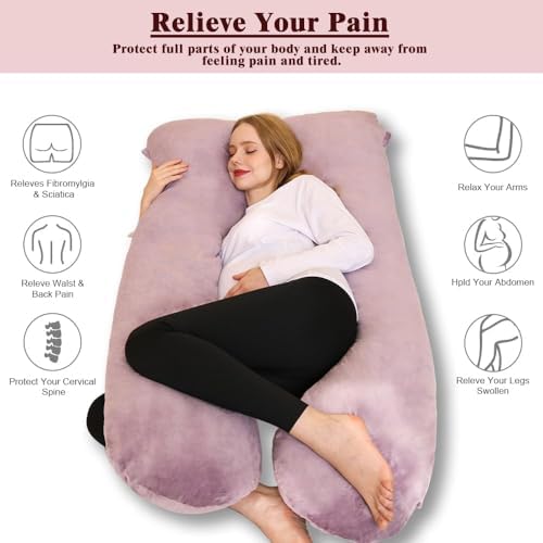 Chilling Home Pregnancy Pillow, U Shape Pregnancy Pillows for Sleeping, 55in Body Pillow for Sleeping, Body Pillows for Adults, Maternity Pillow, Velvet Removable Cover, Pink - Image 2