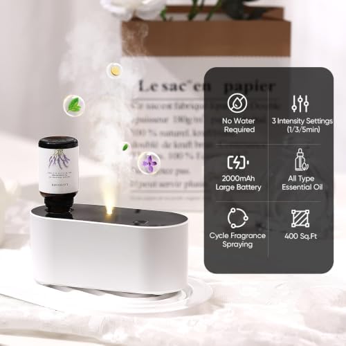 Lecdura Waterless Diffuser for Essential Oil, Battery Operated Scent Air Aromatherapy Diffuser, Mini Aroma Diffusers with 3 Intermittent Mist Modes, Cycle Start for 400-700 sq.ft Home Office Bedroom. - Image 2