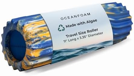 Oceanfoam Ripple Travel Foam Roller (11" x 3.35") Firm Mini Foam Roller for Physical Therapy, Deep Tissue Massage, Back Pain, High Density, Wave Textured, Yoga, Exercise (Royal Gold & Natural Marbled) by Oceanfoam