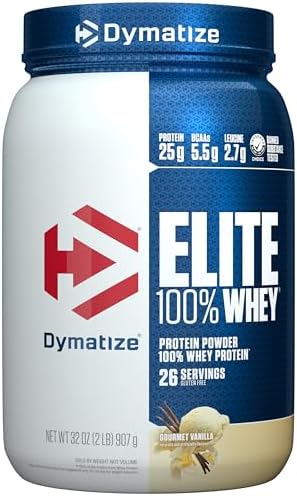 Dymatize Elite 100% Whey Protein Powder, L-Leucine, Quick Absorbing & Fast Digesting for Optimal Muscle Recovery, Gourmet Vanilla, 32 Oz by DymatizeNutrition