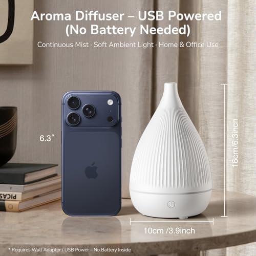 Ultrasonic Essential Oil Diffuser, Home Fragrance Aroma Diffuser with Auto Shut-Off, Color Change Night Light & Ultra-Quiet Operation, BPA-Free Portable Aromatherapy Humidifier for Home (White) - Image 6