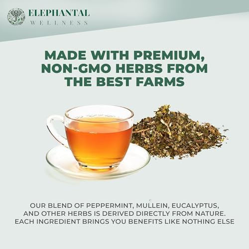 Elephantal Wellness Premium Respiratory Herbal Tea | Lung Detox, Mucus Cleanse & Breathing Support with Mullein, Eucalyptus, Thyme & Lungwort | Handmade, Caffeine-Free, Non-GMO Loose Leaf Blend, 2oz, 20 Servings - Image 4