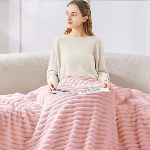 BEDELITE Ribbe Blankets Queen Size for Bed, Light Pink, 90"x90" - Image 3