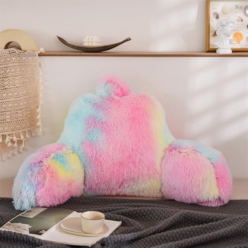 Aimuan Reading Pillow Bed Rest Pillow with Arms Rabbit Fur Cushion for Adults Teens Incline Rest Sitting up & Sleeping Snoring Pillow with Pregnancy Lumbar Back Support (Standard, Light-Pink) - Image 2