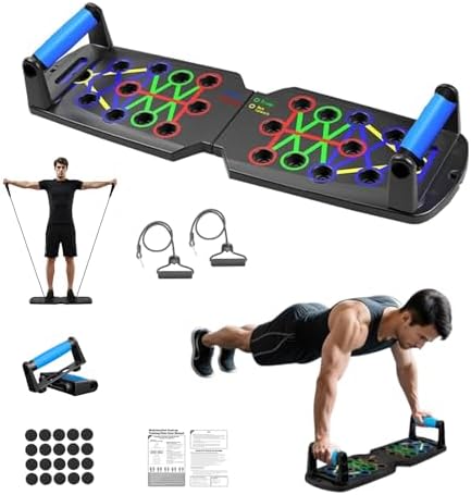 Push Up Board for Men - 15-in-1 Foldable Pushup Board with Push Up Bar, Handles & Bands, Portable Home Gym & Workout Equipment for Chest Exercise, for Teen Boys 16-18 & Gym Lovers by MHCYAB