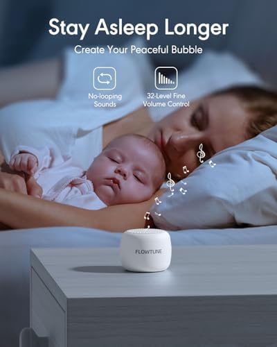 FLOWTUNE Sound Machine White Noise Machine for Baby Adults, 18 Non-looping Sounds, Timer, Memory Function, Portable Sleep Sound Therapy Gift (White) - Image 3
