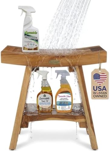 EcoDecors 18" Teak Shower Bench with Teak Cleaner, Oil & Wood Sealer by EcoDecors