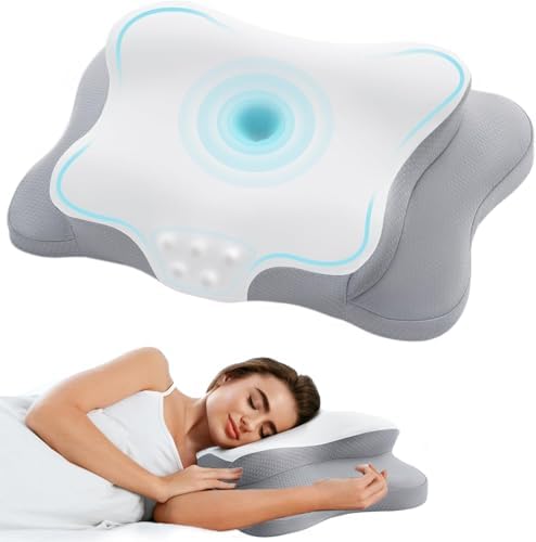 Cervical Pillow for Neck Pain Relief, Cooling Contour Memory Foam Pillows Support Odorless Ergonomic Neck Pillow Adjustable Orthopedic Bed Pillow for Side Back Stomach Sleeper with Pillowcase,Snow by SUFOR