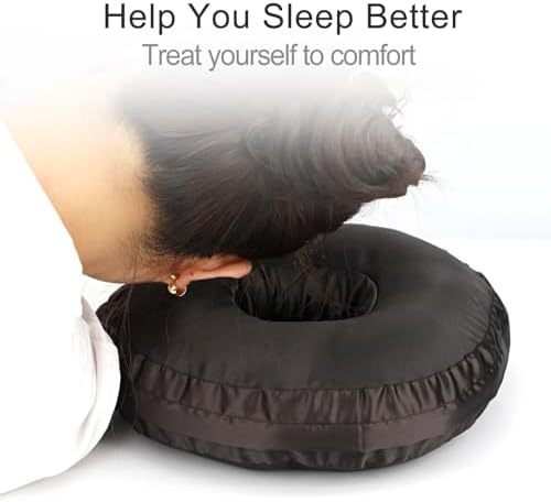 Washable Silky Satin Ear Piercing Pillow with Removable Pillowcase Smooth Cooling Donut Pillows Hole for Ear Pain Relief CNH Sleeping Pressure Sore Side Sleepers Ear Guard Protector, Black - Image 3