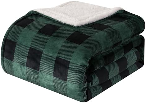 Elegant Comfort Luxury Ultra-Plush Velvet Touch Buffalo Plaid Fleece Throw - Soft, Warm, Cozy Micromink Sherpa-Backing Reversible Blanket for Bed, Sofa and Couch, Buffalo Green by ELEGANTCOMFORT