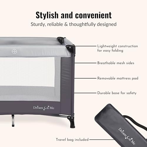 Dream On Me Nest Portable Playard, Lightweight, Foldable, Carry Bag, Grey - Image 6