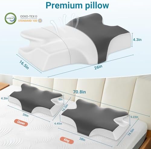 Elviros Cervical Neck Memory Foam Pillow with Removable Cooling Pillowcase - Image 6