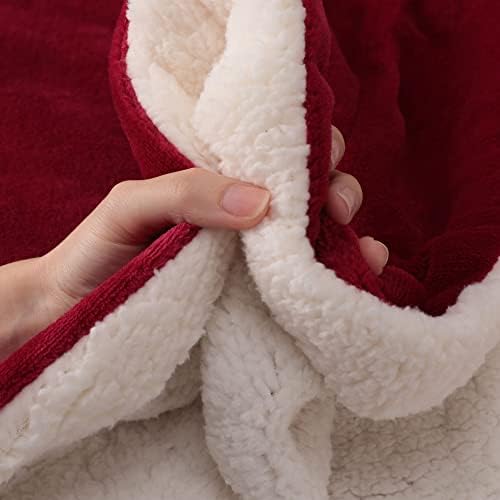 NANPIPER King Size Sherpa Blanket, Soft Fleece Throw for Bed, Reversible Thick Fuzzy Blanket for Winter (Wine Red, 90x108 inches) - Image 5