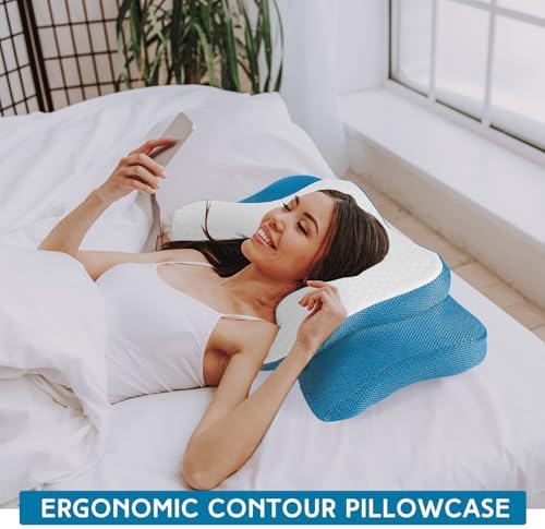 HunnmingRe Pillow Case for Cervical Neck, White, Blue, Queen Size - Image 4