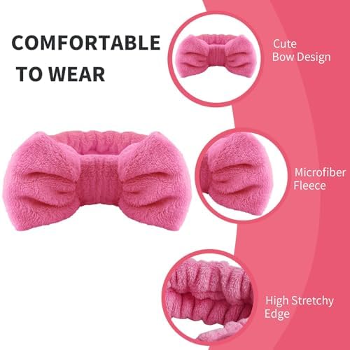 16pcs Skincare Headband Set, Headband Set for Face Washing Spa and Makeup, Including 1 Hairband, Wristband, 3 Hair Claw Clips and 10 Hair Ties, with Box, Gift for Women and Girls, Rose Red - Image 4