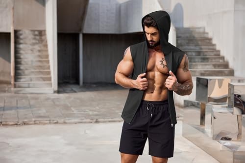 COOFANDY Men's Workout Hooded Tank Tops 2 Pack Zip Up Sleeveless Gym Shirts Muscle Cut Off T Shirt Bodybuilding Hoodies - Image 5