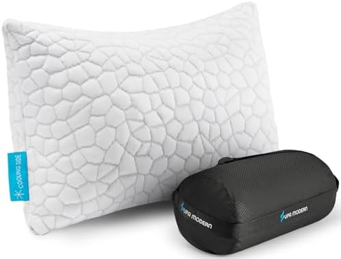 Cooling Pillow Camping Size 1 Pack, Adjustable Bed Pillows for Sleeping, Small Shredded Memory Foam Pillow for Backpacking Hiking, Airplane, Medium Firm Camping Travel Pillow with Washable Cover by SUPAMODERN