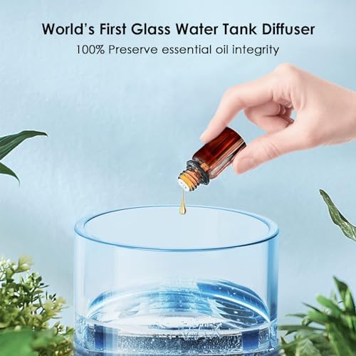 Lecdura Glass Essential Oil Diffuser, 80ML Small Glass Reservoir Natural Wood Base Ultrasonic Cool Mist Aroma Diffusers with USB-Cord Auto-Off 7 Color Light for Home Office Bedroom - Image 2