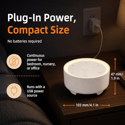Kipcush White Noise Machine for Sleeping, Baby & Adults, High-Fidelity Non-Looping Sounds, Sleep Sound Machine with Dimmable Night Light, USB Powered, Memory Function, Home, Nursery & Travel - Image 6