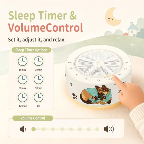 Kipcush White Noise Machine for Baby & Adults, Sleep Sound Machine with 30 Soothing Sounds, 8-Color Night Light, Memory Function, White Noise for Sleeping, Nursery, Office, Travel, Relaxation - Image 5