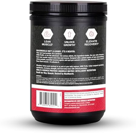 Max Muscle Arm Plus+ Anabolic Recovery Matrix | 25g Protein, 8g Bcaas, 3g Creatine Monohydrate | Whey Protein, Amino Acids, Antioxidants, Glutamine, Electrolytes (Intense Strawberry, 2.54 lb) - Image 2