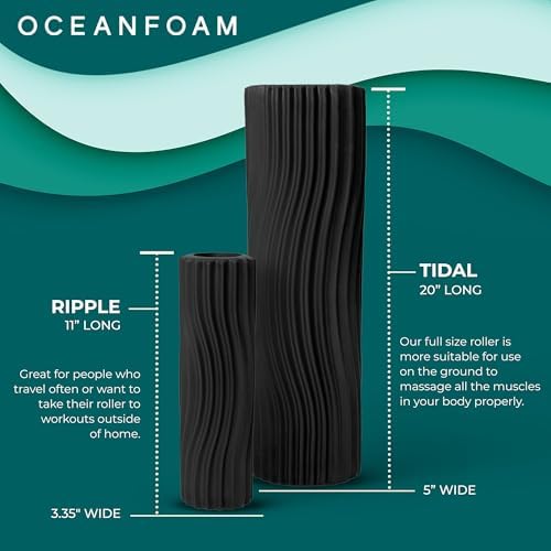 Oceanfoam Tidal Roller - Charcoal - Muscle Massage Foam Roller for Back Pain & Stretching - Firm and Ergonomic Wide Wave Textured - Yoga, Athletics, & Wellness - Full Size, 20" x 5" - Image 6