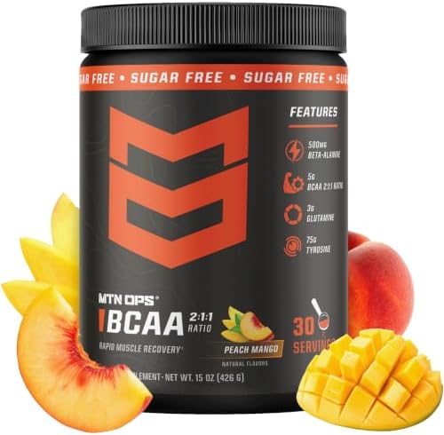 MTN OPS BCAA Powder for Muscle Recovery, Peach Mango by MTNOPS