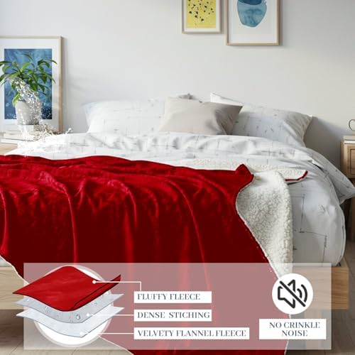 Tisancy Red Waterproof Bed Blanket, Twin Size 50'' x 80'' Double Side Leakproof Reversible Sherpa Flannel Fleece 3 Layer Lightweight Blanket, Absorbs 44oz - Image 6