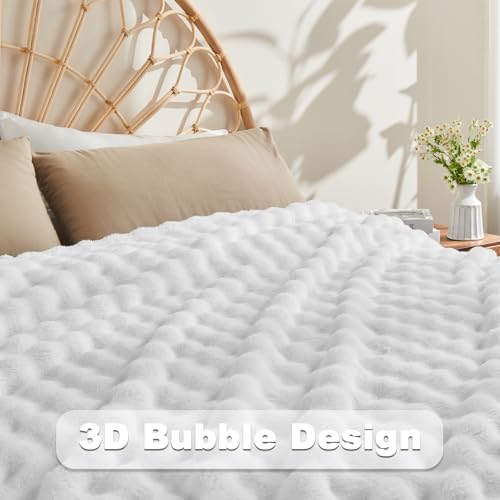 NEWCOSPLAY 3D Bubble Flannel Throw Blanket for Couch White, 50"×60" - Image 5