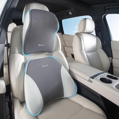FLORICH Upgrade Lumbar Support and Car Neck Pillow, Back Support and Headrest Pillow for Car Seat Driver, Memory Foam Back Neck Support Pillow and Car Seat Lumbar Support for Car Office Chair - Gray by FLORICH
