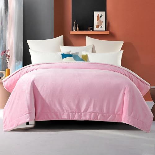 Elegant Comfort Ultra Soft Reversible Flannel Sherpa Blanket - Cozy Silky Fleece Throw for Couch, Bed - Plush Fuzzy Warm Winter Blanket for Gift, Twin XL, Light Pink - Image 4