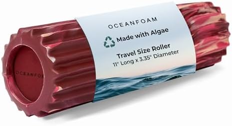 Oceanfoam Ripple Travel Foam Roller (11" x 3.35") Firm Mini Foam Roller for Physical Therapy, Deep Tissue Massage, Back Pain - High Density, Wave Textured - Yoga (Maroon, Blush & Hot Pink Marbled) by Oceanfoam