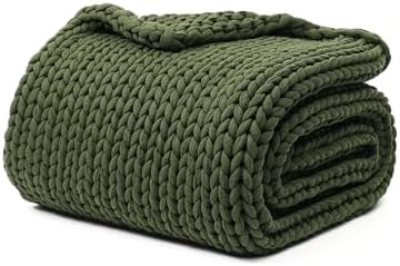 YnM Cotton Weighted Blanket, Handmade Chunky Knitted Design, Soft and Cozy, Temperature Regulating and Breathable, Machine Washable Throw for Sleep or Home Decor (Pine Green, 60x80 Inch, 25lbs) by YNM