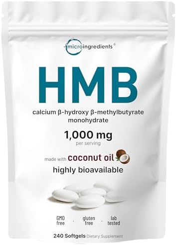 HMB 1,000mg | 240 Softgels with Coconut Oil | Highly Bioavailable | HMB Supplements for Men & Women | Calcium Beta-Hydroxy Beta-Methylbutyrate | Supports Lean Muscle Mass & Muscle Recovery by MicroIngredients
