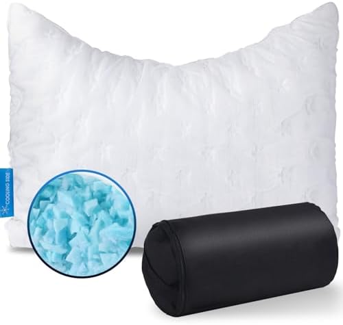 KUCEY Cooling Side Sleeper Pillow for Neck and Shoulder Pain, Luxury Shredded Memory Foam Curved Bed Pillows for Sleeping Set of 1- Adjustable Travel Pillow Size- Washable Cover Crescent White by Kucey