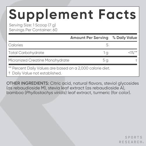 Sports Research® Creatine Monohydrate Powder 5g, Lemonade (15.8oz) - Image 5