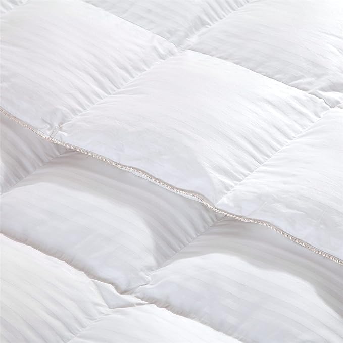 Luxurious All-Season Goose Down Comforter Duvet Insert, Exquisite Oversized California King White Stripe Design, 108" X 98 ", 100% Cotton Down Proof Fabric, 65 oz. Fill Weight - Image 3