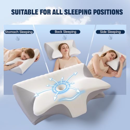 Cervical Neck Pillow for Pain Relief,Ergonomic Contour Memory Foam Pillows,Orthopedic Bed Pillow for Side Back Stomach Sleeper,Includes an Extra Pillowcase (White) - Image 5