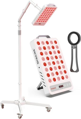 SOLRA SR40 Red Light Therapy Panel with Magnetic Mount & Floor Stand, 660nm 850nm Near Infrared LED Light Lamp for Face & Body, 200W Dual Chip, Adjustable Height, Low EMF, Timer, Home Use by SOLRA