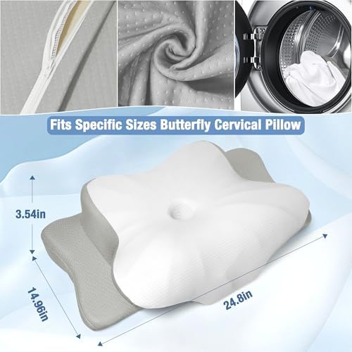 TOPPURE Soft and Coll Pillowcase for Cervical Pillow, Pillow Case ONLY, Pillowcase for Butterfly Shape Cervical Memory Foam Pillow (Queen Size 24.8“x14.96”x5.51“, White-Gray) - Image 2