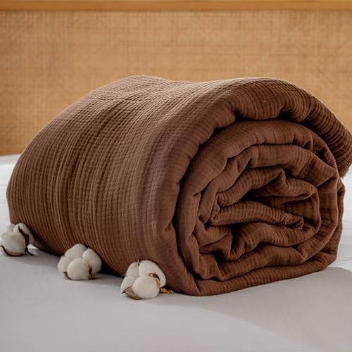 Muslin Blanket - Pure 100% Turkish Cotton Airy Soft Light Versatile Gauze Throw Blanket for Bed, Couch, Sofa (Dark Brown, Throw Size (50" x 66" inch)) - Image 3