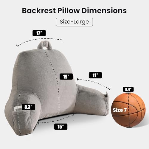 Large Plush Backrest Pillow for Sitting in Bed,Faux Fur,Gray - Image 3