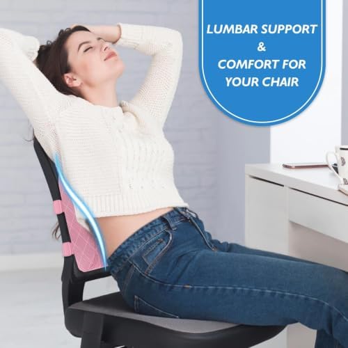 Lumbar Support Pillow for Office Chair, Back Support, Memory Foam, Pink - Image 7