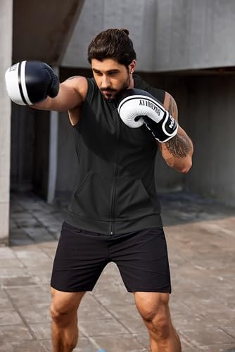 COOFANDY Men's Workout Hooded Tank Tops 2 Pack Zip Up Sleeveless Gym Shirts Muscle Cut Off T Shirt Bodybuilding Hoodies - Image 2