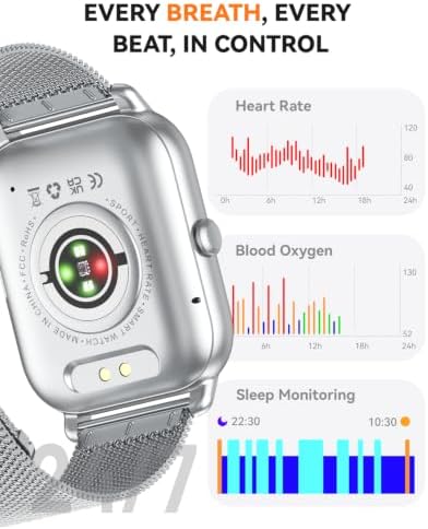 Smart Watches for Men Women, Fitness Tracker with Activity Counter/ Sleep Monitor, IP68 Waterproof Smart Watch for Android iPhone iOS Compatible (Silver Case w/ Starlight & Sliver Milanese Band, 1.83) - Image 4