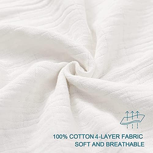 SE SOFTEXLY Muslin Throw Blanket, 4-Layer Dyed Yarn, 90”x102”, White - Image 2