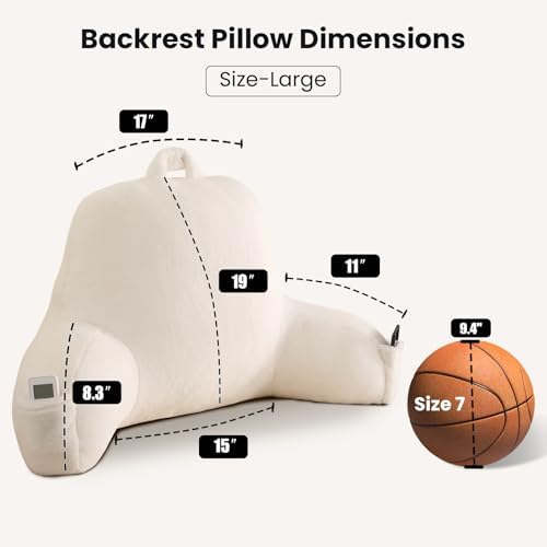 Large Plush Backrest Pillow for Sitting in Bed,Faux Fur,White - Image 3