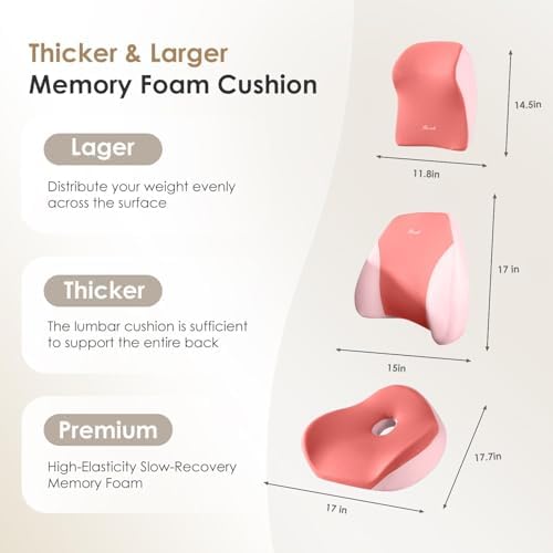 FLORICH Car Seat Cushion & Lumbar Support Pillow & Car Neck Pillow Ergonomic and 100% Memory Foam, Upgraded Larger and Breathable Car Seat Cushion & Back Support Pillow - Pink - Image 3